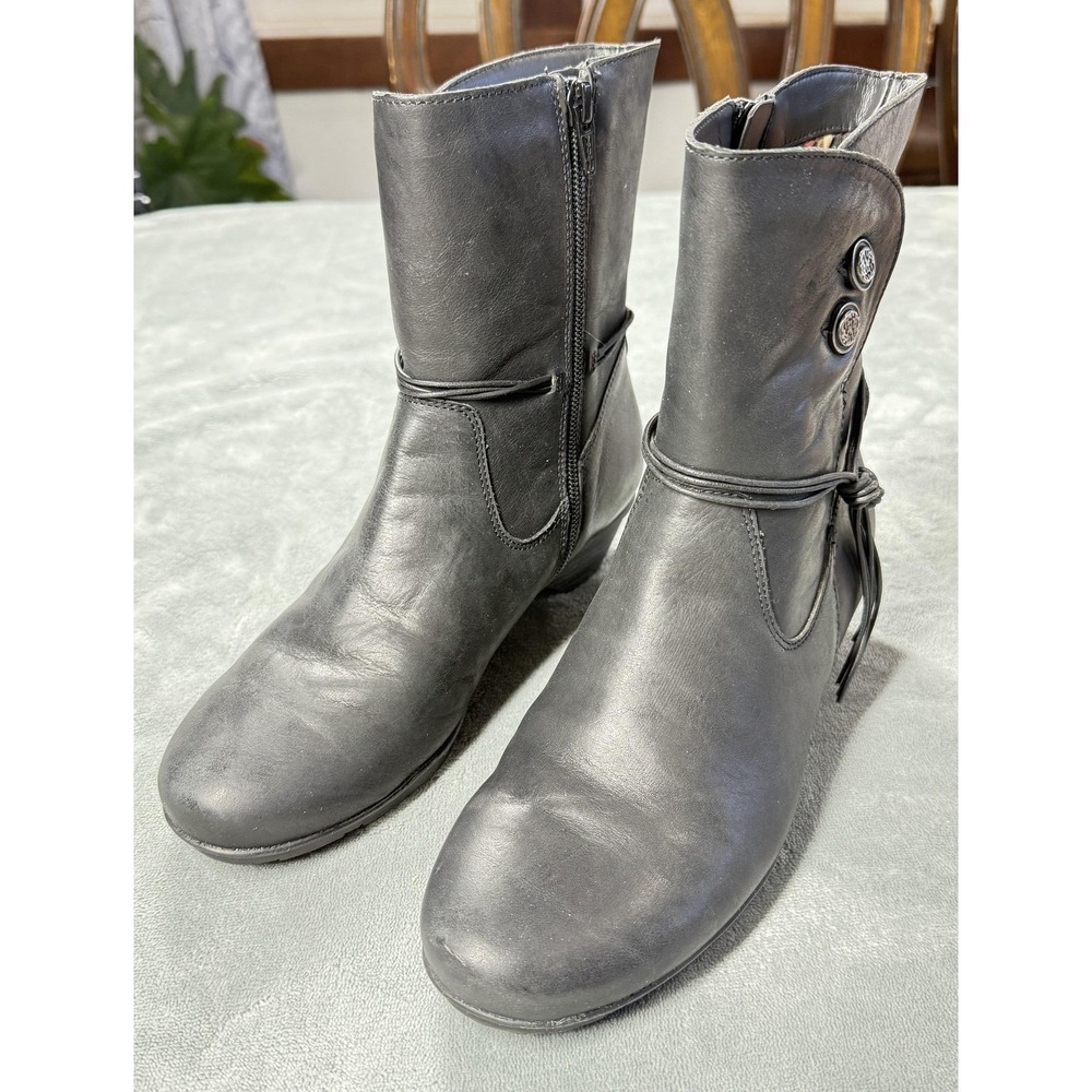 Abeo Nikki Boots Womens Size 6 Black Leather Ankle Wedge Zip Comfort Booties